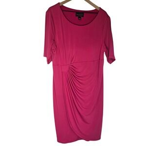 Connected Woman Ruched Sheath Dress Women 20W Fuchsia Pink Polyester‎ Stretch